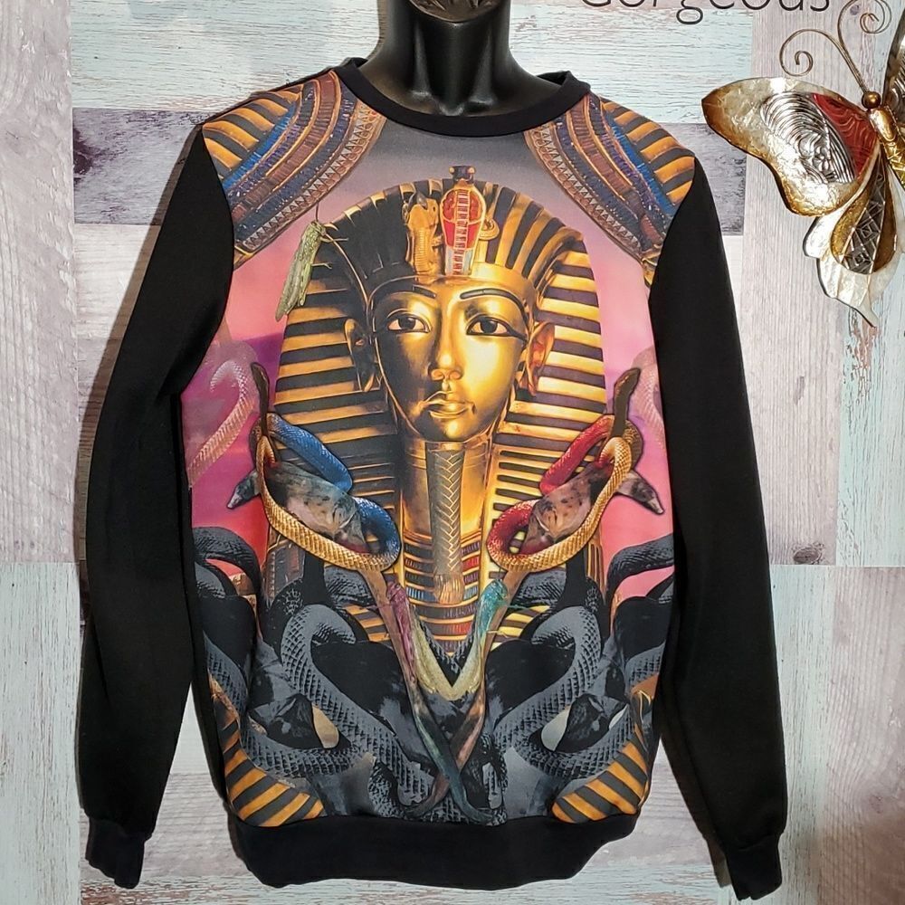 Nobility King Tut Pharaoh Full Print Egyptian Sweatshirt Size M Snakes 623